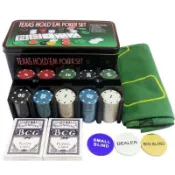 [臺灣出貨免運】200片德州撲克 21點鐵盒籌碼套裝 200籌碼+莊+撲克+21點桌布