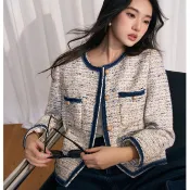 LÉRIA｜【13.1%綿羊毛】時尚名媛羊毛牛仔拼接小香風外套(S-XL)