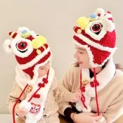 【橘魔法】針織毛線傳統虎頭帽(虎帽 舞龍舞獅 醒獅帽 抓週 周歲 道具 帽子 過年 男童 女童 親子款 兒童)