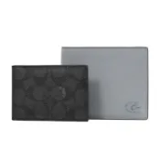 【康是美官方網購】COACH CJ880 經典C LOGO壓紋皮革附活動夾/對開短夾.灰藍