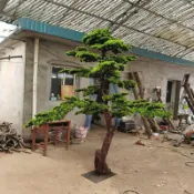 🎶仿真迎客松室內外裝飾造景仿真樹綠植羅漢松假美人松大型落地擺件--xinyi