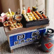 章魚燒 攤車 日式 夜市 點心 小吃 台式 袖珍 手作 迷你 食玩 微型 藝術 禮物 模型 黏土 情境布置 仿真食物