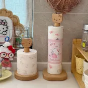✨臺灣出貨✨卡通kitty貓實木紙巾架家用廚房立式懶人抹布置物架捲紙架保鮮膜