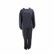 Emporio Armani EA7 草寫字母刺繡莫代爾黑色運動衫 套裝(上衣+長褲)