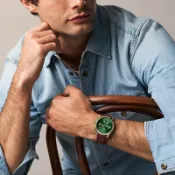 【京站i購物】【FOSSIL】限時9折★Fenmore 經典三眼計時手錶 咖啡色真皮錶帶 44MM BQM7122