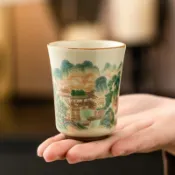 極素 五彩 山水 聞香杯 陶瓷 主人杯 防燙 大容量 功夫茶 品茗杯 喝茶杯 茶具 茶杯 茶道 陶瓷 茶藝專用
