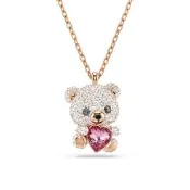 SWAROVSKI 施華洛世奇 Idyllia 可愛大頭泰迪熊擁抱愛心水晶項鍊 開學換新季 送禮推薦-玫瑰金色 5742363