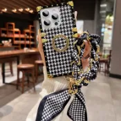 千鳥格紋 蘋果 i14 手機殼 iPhone 16 15 13 12 矽膠防摔殼 i11 XS 保護殼 方形 指環支架殼