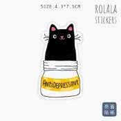 【S061】單張PVC防水貼紙 果醬黑色貓咪貼紙 可愛動物黑貓貼紙 筆電貼紙 行李箱貼紙《同價位買4送1》ROLALA