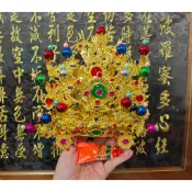【靜福緣】 精品『金色彩鑽彩珠武盔』柳絲製神尊戴神尊戴神明帽神冠關聖帝君關公帽