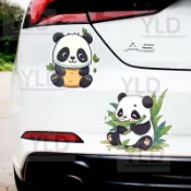 開心熊貓卡通貼畫 車貼貼紙 汽車裝飾貼 車門保險槓貼 劃痕遮擋 創意車身貼 趣味改裝 個性貼紙 車用拉花