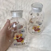 台灣熱賣✨ 麵包超人 可愛麪包超人杯子吸管高顏值玻璃杯卡通大容量耐熱學生水杯便攜杯