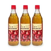 【台糖】蘋果醋 600ml/瓶 x3入(天然釀造醋+蘋果汁 添加台糖果寡醣 蜂蜜)