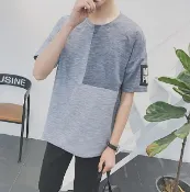 FINDSENSE服飾 FINDSENSE 時尚潮流 男 百搭 拼色 肩袖字母刺繡 短袖T恤 圓領上衣短T 特色短T