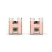 Hermes 愛馬仕 Pop H 立體簍空橢圓logo耳環-mini(粉/銀)