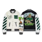 OFF潮牌white重工卡通字母刺拼皮棒球服OW高街休閒潮流夾克外套