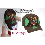 §上鉌嚴選 ED hardy Tiger Arglyle Hat 老虎頭格紋咖啡刺繡網帽/卡車帽/棒球帽