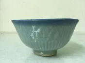 WH27276【四十八號老倉庫】全新 早期 台灣 藍釉 樹葉紋 古早碗 飯碗 米糕碗 碗粿碗 11.3cm 完整 1碗價