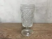 特價 WH17097【四十八號老倉庫】全新 早期 台灣 鑽石 內凹 氣泡 高腳 玻璃杯 冰淇淋 楊桃汁 250cc 1杯