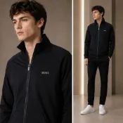 《金龍精品》HUGO BOSS 立領純棉運動外套 Authentic Jacket Z 男款 拉鍊休閒外套 德國精品
