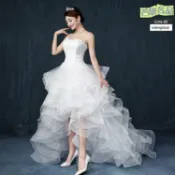 芒果名品 【韓式長拖尾】新娘婚紗 敬酒禮服 主婚紗 拖尾婚紗 蕾絲婚紗 雙肩婚紗 前短後長設計 修身顯瘦 婚禮主紗 新娘敬酒服