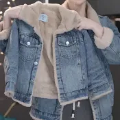 小香風羊羔絨外套❤️ 女童毛毛外套 親子裝加絨加厚牛仔外套冬季洋氣一傢三口韓版男女童保暖牛仔上衣 韓版 絨毛外套 C4N