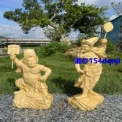 檜木雕黑白無常七爺八爺擺件寺廟大爺二爺家居佛裝飾工藝