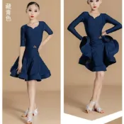 舞蹈練功服國標舞衣練習服女童拉丁舞裙[S228]新款兒童拉丁舞服標準賽服女童專業規定比賽服高檔少兒演出服分體