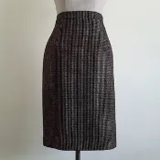 Vintage Aquascutum Black Brown Wool Straight Skirt Knee Length Small