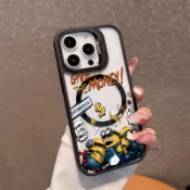 神偷奶爸小黃人磁吸合金鏡頭隱形支架 適用蘋果 iPhone 16透明15 14 13 12 11 手機殼 亞克力