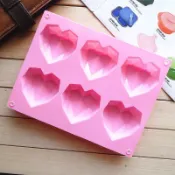 6-Cavity 3D Love Heart Diamond Shaped Rectangular Silicone D