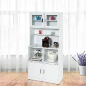 【Build dream 築夢家具】2.8尺 防水塑鋼 二拉盤壓克力開門 上下座 碗盤電器櫃 收納餐櫃