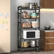 【Easy Life 家居館】工業風可調整五層抽拉式電器架-55CM兩抽拉(電器收納架 五層架 廚房置物架 隙縫架)