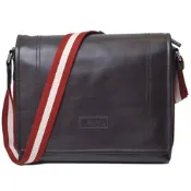 BALLY TEPOLT經典品牌LOGO紅白條紋掀蓋斜背包(咖啡色/大)