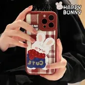 ins格子愛心兔適用iphone11 13promax蘋果12手機殼11酒紅xr軟套8plus