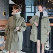 協貿國際日用品生活12館 21冬季新款 時尚大毛領加絨棉衣外套女裝保暖中長款工裝派克服