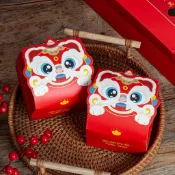 ☆全館現貨☆ 新年舞獅禮盒 小方盒 禮品盒 新年禮盒 新年糖果盒 牛軋糖盒 雪Q餅盒 新年包裝盒 包裝盒 MU 烘焙包裝