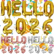 HELLO 2026 氣球 - 鋁箔氣球套裝 - 16 英寸字母箔氣球 - 聖誕新年節日裝飾品 - 節日派對家居裝飾