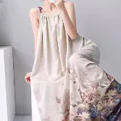 【K.W.】韓國空運輕棉麻深V魅惑蕾高品質免穿搭洋裝(小香風/輕量涼感/洋裝/休閒/日系/通勤/渡假)