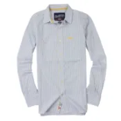 美國百分百【全新真品】Superdry 襯衫 長袖 上衣 條紋 口袋 藍 極度乾燥 純棉 男 S號