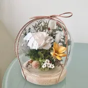 寒天-白綠色系永生花鐘罩