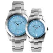 大高雄鐘錶城 Relax Time RT-105S-2M+RT-105S-2L 立體格紋太陽能對錶 湖水綠 40mm+34mm｜情人對錶｜樂天領券現折★全館特惠中★指定刷卡回饋10%