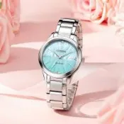 CITIZEN 星辰 LADYS 光動能典雅晶鑽時尚腕錶/湖水綠/34mm/EM1220-58Y