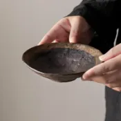 全球選品1館 生活百貨 禪意老巖泥手工鎏金粗陶壺承茶盤家用復古茶壺託盤茶托隔熱杯墊
