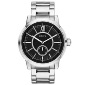 DKNY 摩登紐約時尚都會腕錶-鋼帶-銀黑-NY1519-44mm