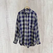 *♡*義大利製STEFANEL/男款/灰藍格紋/棉質長袖襯衫/大M/近新/二手《Anna的百寶箱》