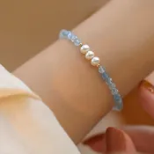 (店+)【MoonDy】手鍊女/串珠水晶/海藍寶手串/手鍊/手環/水晶手鍊/女生禮物/開運手串/手鍊串珠/純銀手鍊