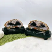 (店+)【田芯】SWEET HEART 精品 小可愛 袖珍精品原皮 瑪瑙小紫晶洞 特殊迷你水型紫水晶洞 稀有款 一對現貨