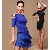 國標舞衣歡迎媽媽節*美袖拉丁舞衣斜肩上衣--流蘇款尾牙宴會團體表演