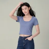 GIORDANO 女裝坑條紋理U領短袖上衣 05326228